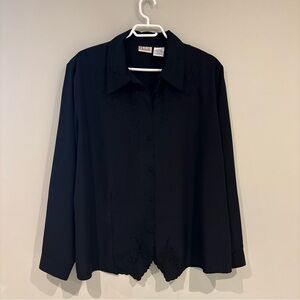 Cottagecore Black Button-Down Shirt with Subtle Black Embroidery